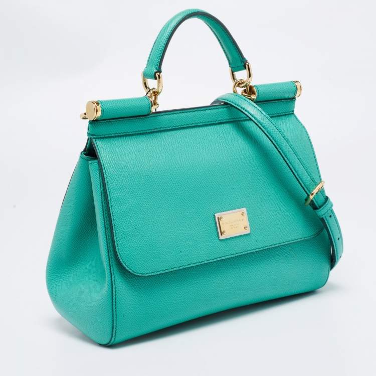 Pre Owned Dolce & Gabbana Green Leather Medium Miss Sicily Top Handle Bags