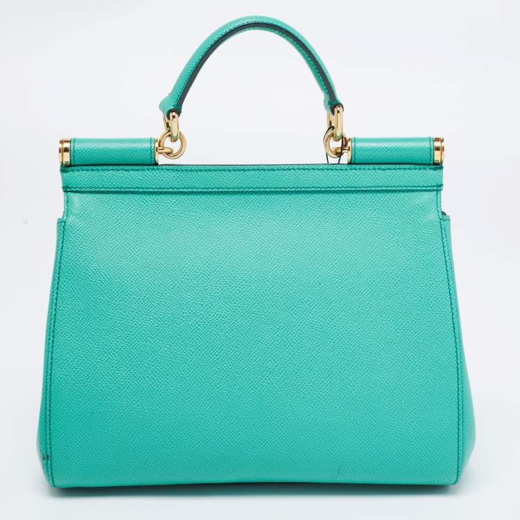 Pre Owned Dolce & Gabbana Green Leather Medium Miss Sicily Top Handle Bags