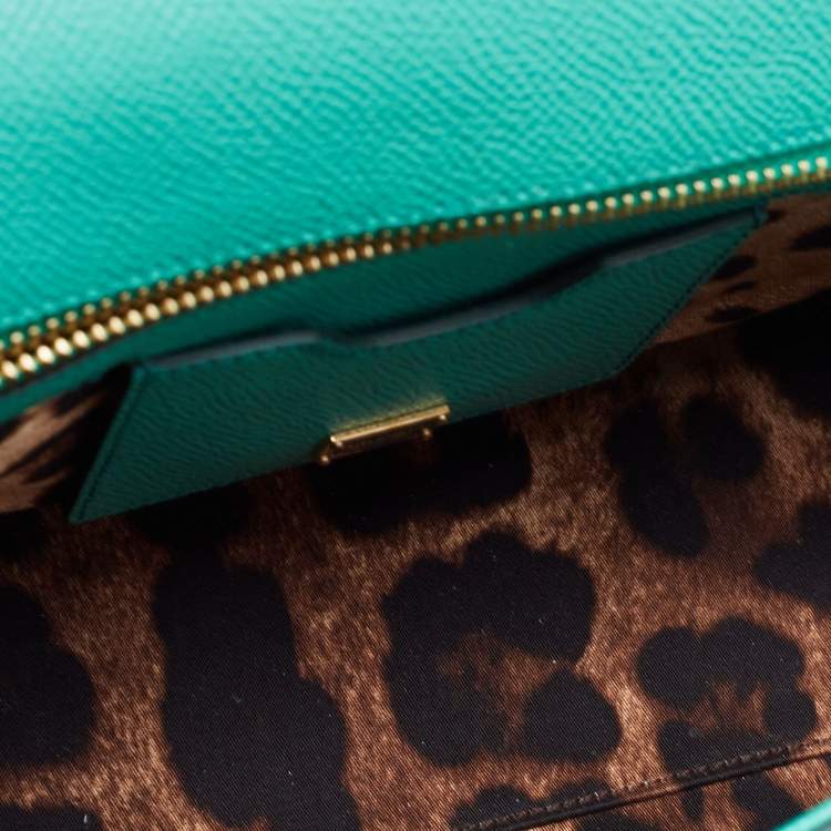 Pre Owned Dolce & Gabbana Green Leather Medium Miss Sicily Top Handle Bags