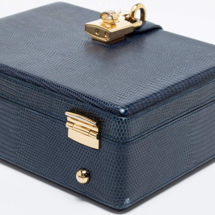 Pre Owned Dolce & Gabbana Blue Lizard Embossed Leather Rosaria Box Top Handle Bag            