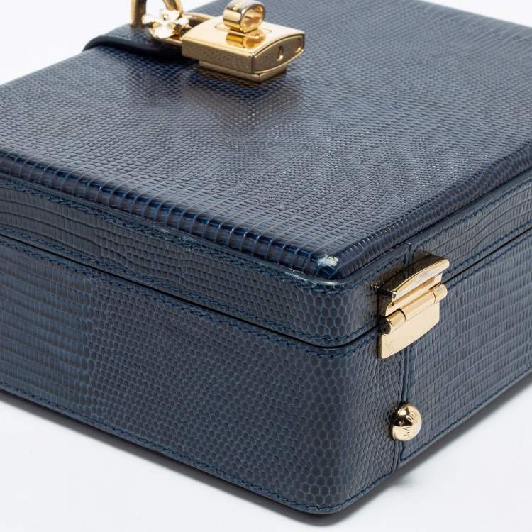 Pre Owned Dolce & Gabbana Blue Lizard Embossed Leather Rosaria Box Top Handle Bag            