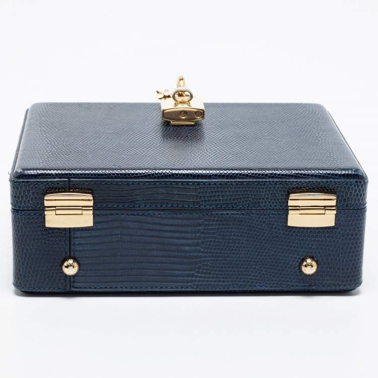 Pre Owned Dolce & Gabbana Blue Lizard Embossed Leather Rosaria Box Top Handle Bag            