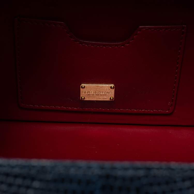Pre Owned Dolce & Gabbana Blue Lizard Embossed Leather Rosaria Box Top Handle Bag            