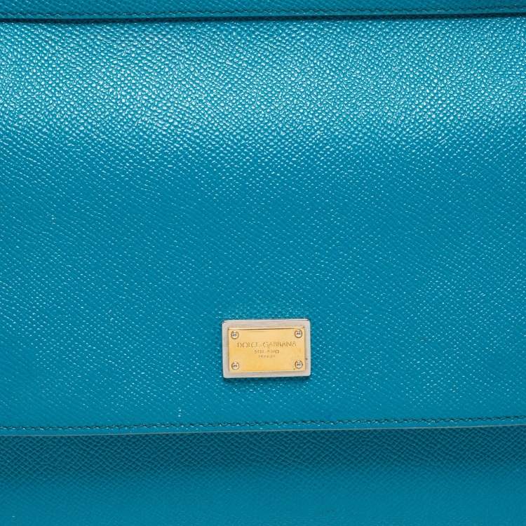 Pre Owned Dolce & Gabbana Blue Leather Medium Miss Sicily Top Handle Bag