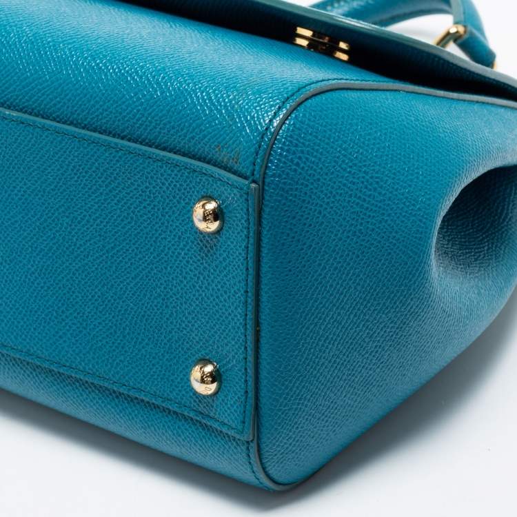 Pre Owned Dolce & Gabbana Blue Leather Medium Miss Sicily Top Handle Bag