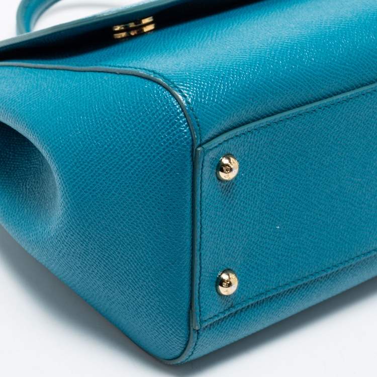 Pre Owned Dolce & Gabbana Blue Leather Medium Miss Sicily Top Handle Bag
