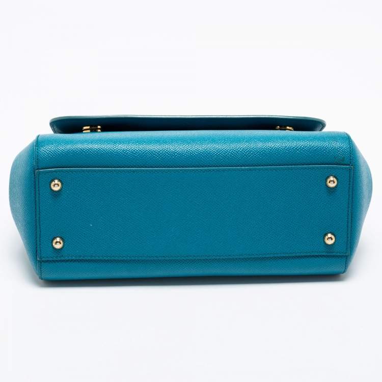 Pre Owned Dolce & Gabbana Blue Leather Medium Miss Sicily Top Handle Bag