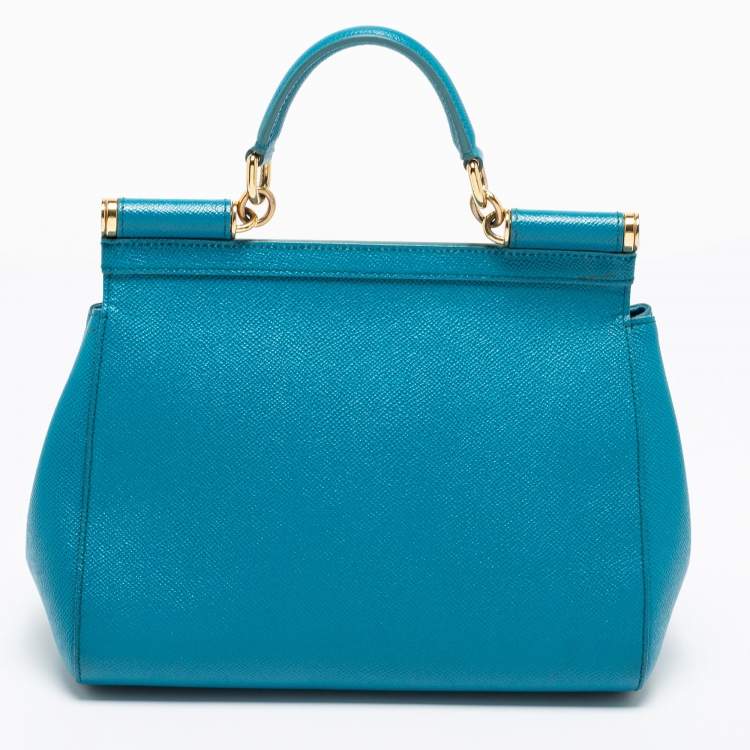 Pre Owned Dolce & Gabbana Blue Leather Medium Miss Sicily Top Handle Bag