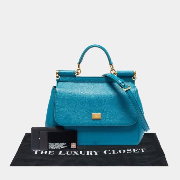 Pre Owned Dolce & Gabbana Blue Leather Medium Miss Sicily Top Handle Bag