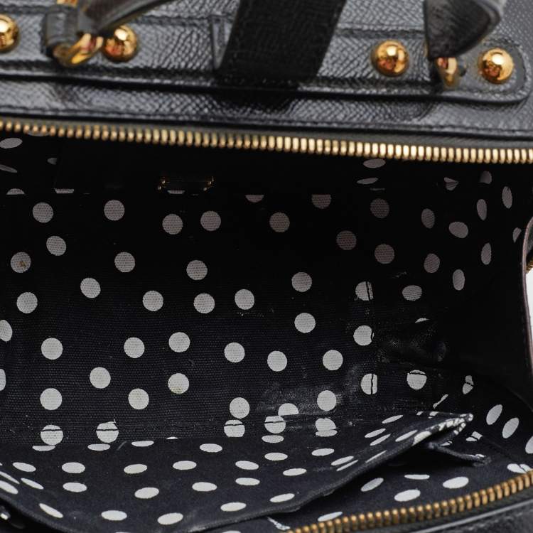 Pre Owned Dolce & Gabbana Black Printed Rose Leather Box Top Handle Bag