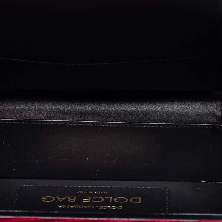 Pre Owned Dolce & Gabbana Burgundy Velvet and Lizard Embossed Leather Embellished Box Bag
