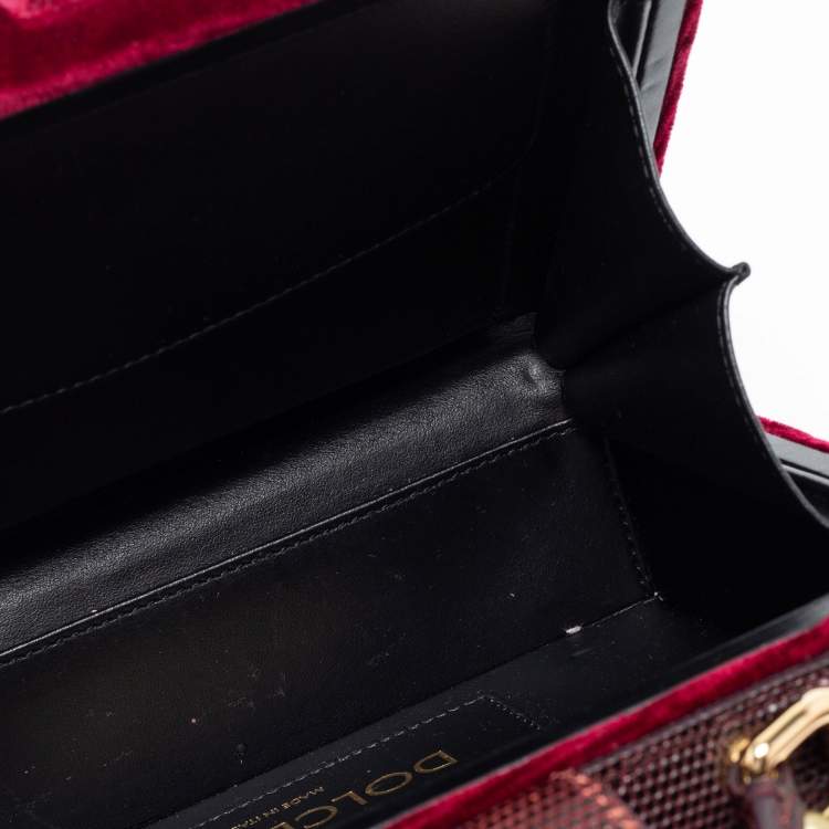 Pre Owned Dolce & Gabbana Burgundy Velvet and Lizard Embossed Leather Embellished Box Bag