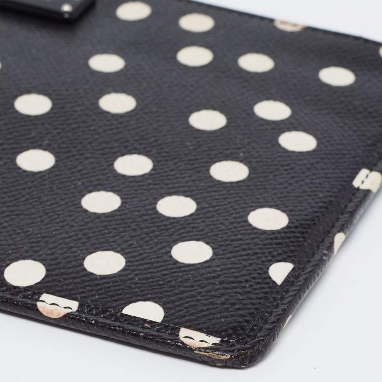 Pre Owned Dolce & Gabbana Black/White Polka Dot Print Leather 10CC Pouch