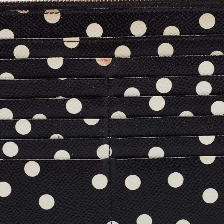 Pre Owned Dolce & Gabbana Black/White Polka Dot Print Leather 10CC Pouch
