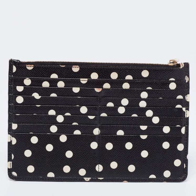 Pre Owned Dolce & Gabbana Black/White Polka Dot Print Leather 10CC Pouch