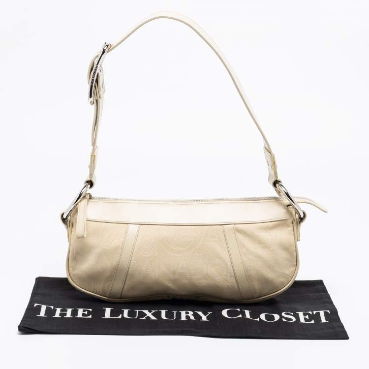 مملوكة مسبقًا Dolce & Gabbana Light Beige Signature Canvas And Leather Shoulder Bag