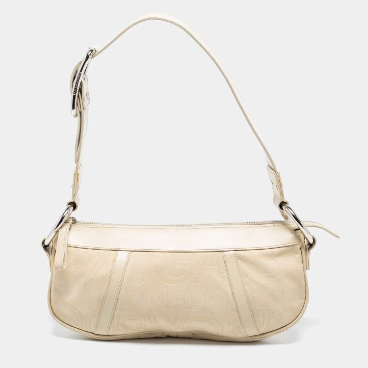 مملوكة مسبقًا Dolce & Gabbana Light Beige Signature Canvas And Leather Shoulder Bag
