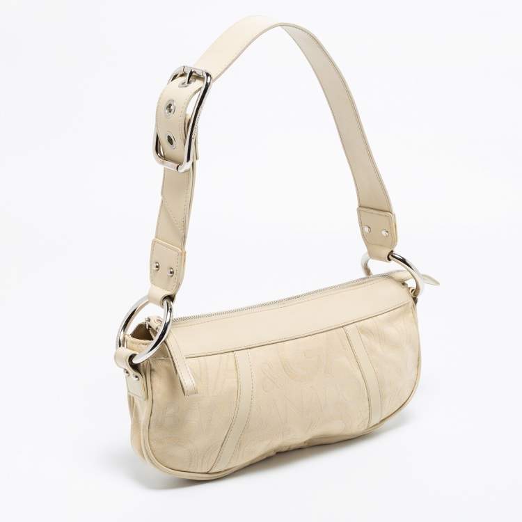 مملوكة مسبقًا Dolce & Gabbana Light Beige Signature Canvas And Leather Shoulder Bag