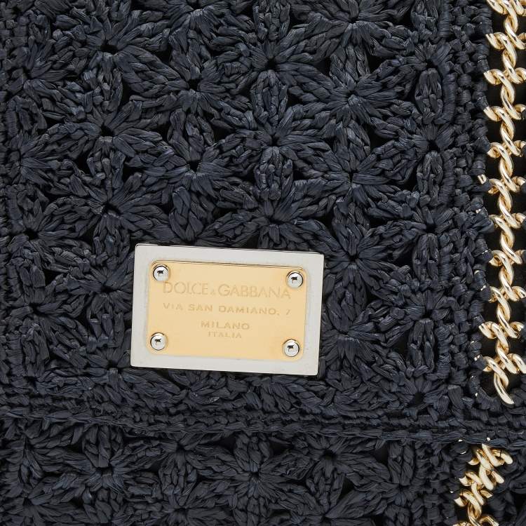 Pre Owned Dolce & Gabbana Black Woven Raffia And Leather Large Sicily Top Handle Bag