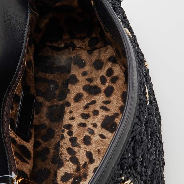 Pre Owned Dolce & Gabbana Black Woven Raffia And Leather Large Sicily Top Handle Bag