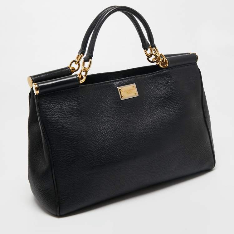 مملوكة مسبقًا Dolce & Gabbana Black Leather Miss Sicily Tote 