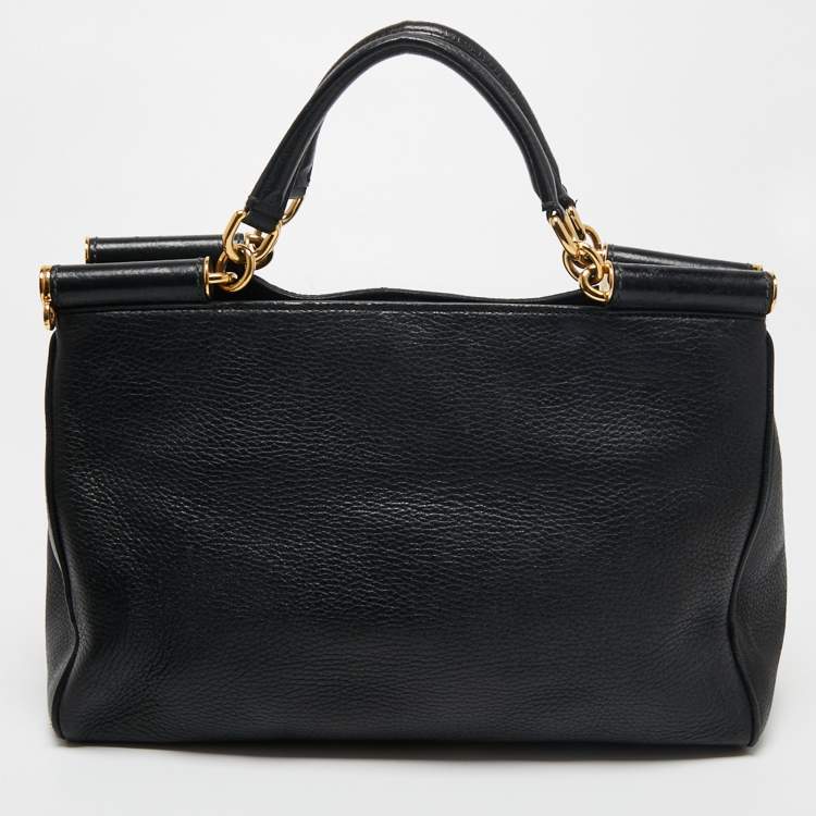مملوكة مسبقًا Dolce & Gabbana Black Leather Miss Sicily Tote 