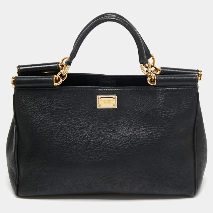 مملوكة مسبقًا Dolce & Gabbana Black Leather Miss Sicily Tote 