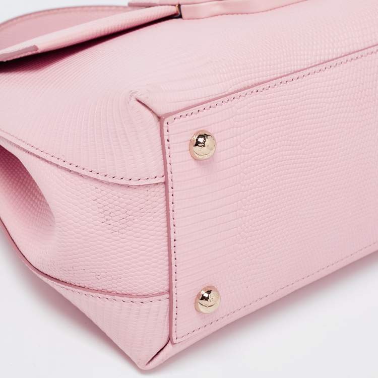 Pre Owned Dolce & Gabbana Pink Lizard Embossed Leather  Lucia Top Handle Bag