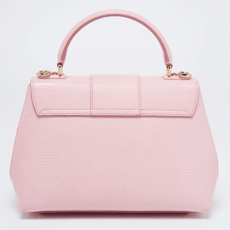 Pre Owned Dolce & Gabbana Pink Lizard Embossed Leather  Lucia Top Handle Bag