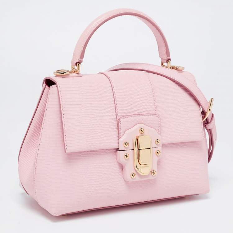 Pre Owned Dolce & Gabbana Pink Lizard Embossed Leather  Lucia Top Handle Bag