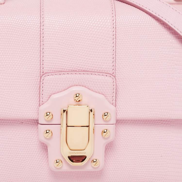 Pre Owned Dolce & Gabbana Pink Lizard Embossed Leather  Lucia Top Handle Bag