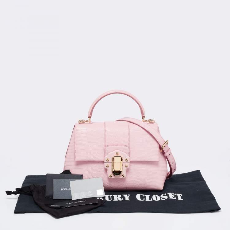 Pre Owned Dolce & Gabbana Pink Lizard Embossed Leather  Lucia Top Handle Bag
