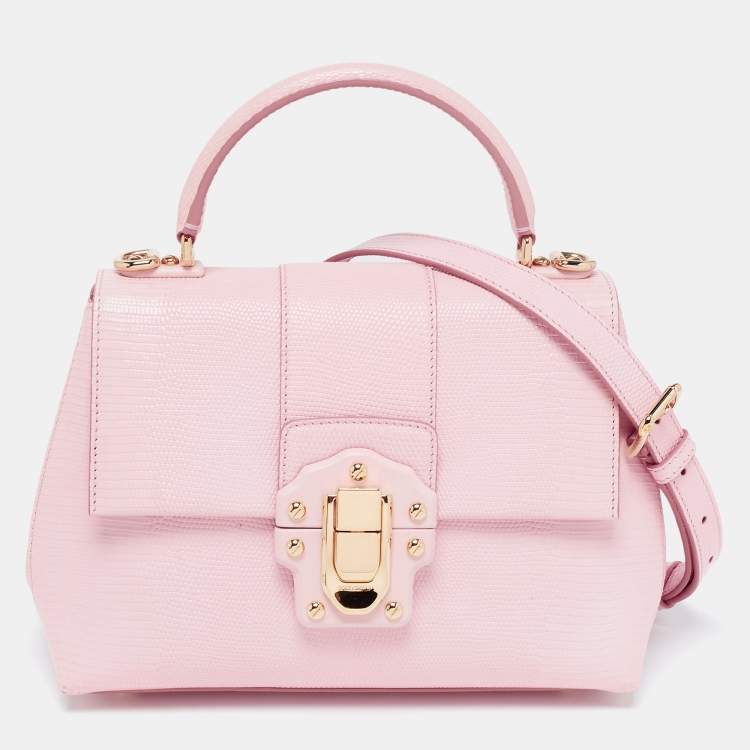 Pre Owned Dolce & Gabbana Pink Lizard Embossed Leather  Lucia Top Handle Bag