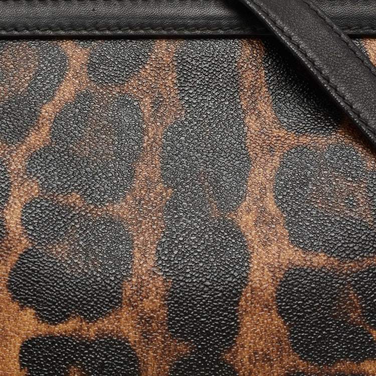 مملوكة مسبقًا Dolce & Gabbana Black Leopard Print Coated Canvas And Leather Large Miss Sicily Top Handle Bag