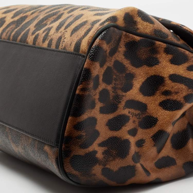مملوكة مسبقًا Dolce & Gabbana Black Leopard Print Coated Canvas And Leather Large Miss Sicily Top Handle Bag