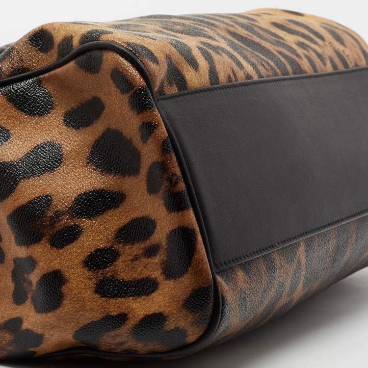 مملوكة مسبقًا Dolce & Gabbana Black Leopard Print Coated Canvas And Leather Large Miss Sicily Top Handle Bag