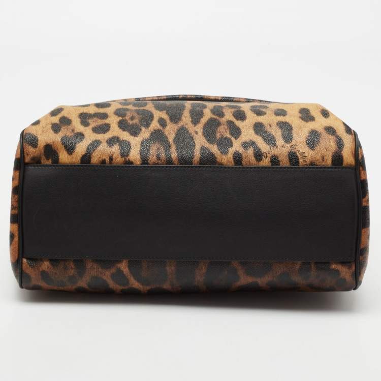 مملوكة مسبقًا Dolce & Gabbana Black Leopard Print Coated Canvas And Leather Large Miss Sicily Top Handle Bag