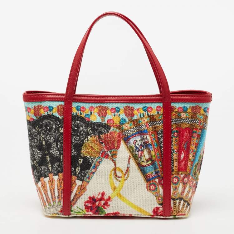 Pre Owned Dolce & Gabbana Multicolor Fans Printed Canvas Tote