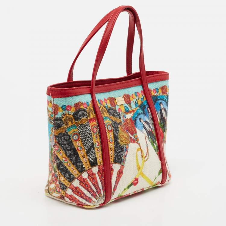 Pre Owned Dolce & Gabbana Multicolor Fans Printed Canvas Tote