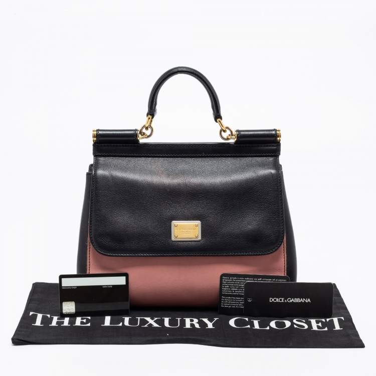Pre Owned Dolce & Gabbana Black/Pink Leather Medium Miss Sicily Top Handle Bag
