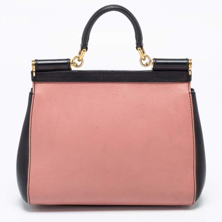 Pre Owned Dolce & Gabbana Black/Pink Leather Medium Miss Sicily Top Handle Bag