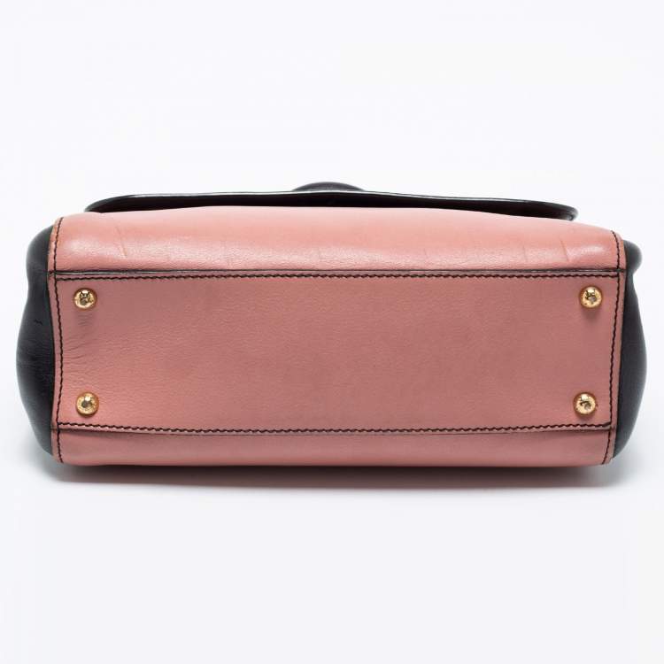 Pre Owned Dolce & Gabbana Black/Pink Leather Medium Miss Sicily Top Handle Bag
