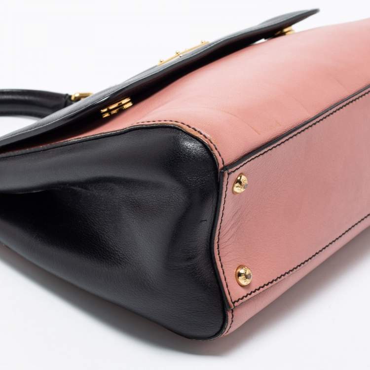 Pre Owned Dolce & Gabbana Black/Pink Leather Medium Miss Sicily Top Handle Bag