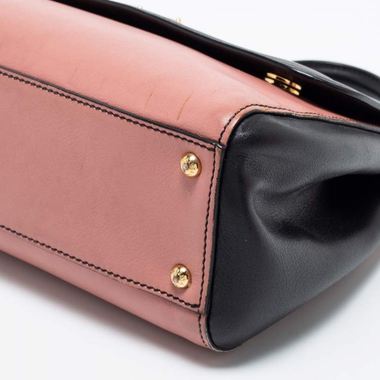 Pre Owned Dolce & Gabbana Black/Pink Leather Medium Miss Sicily Top Handle Bag