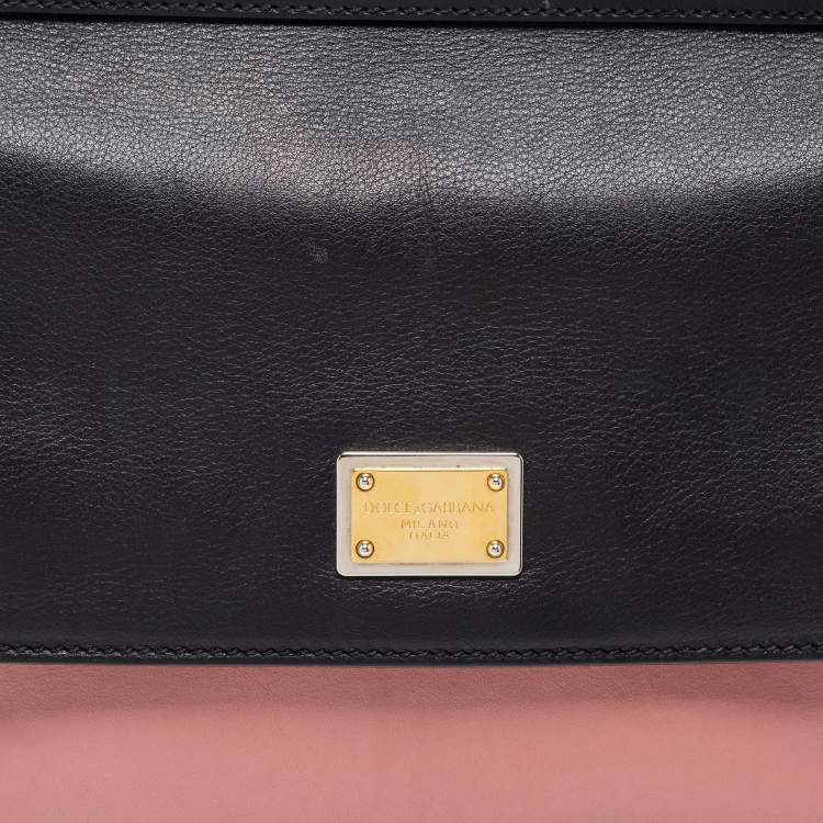 Pre Owned Dolce & Gabbana Black/Pink Leather Medium Miss Sicily Top Handle Bag