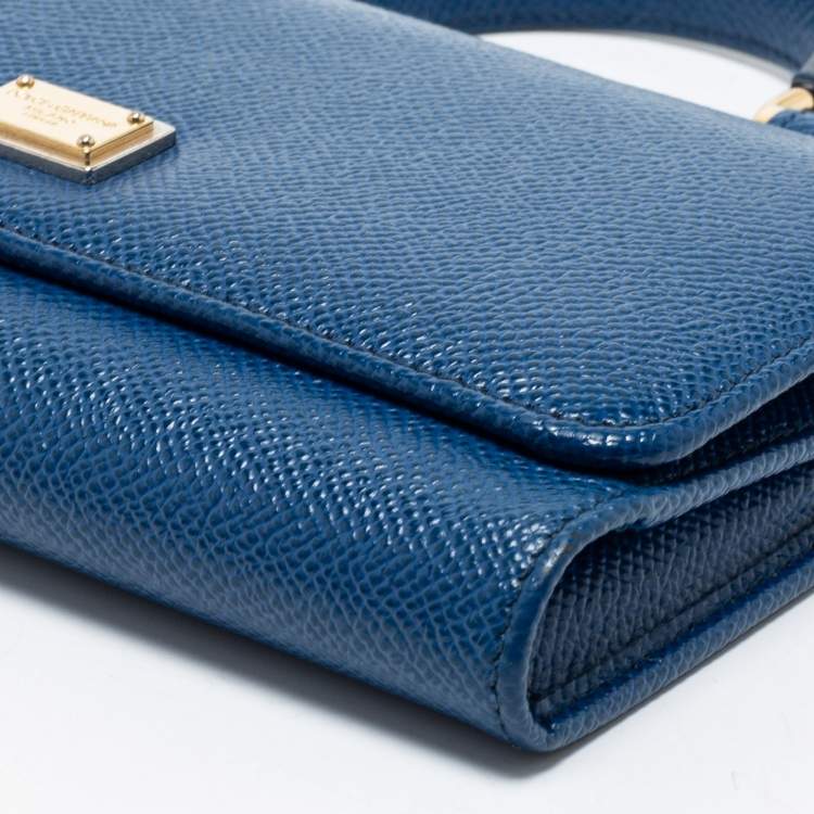 مملوكة مسبقًا Dolce & Gabbana Navy Blue Leather Miss Sicily Von Wallet on Chain