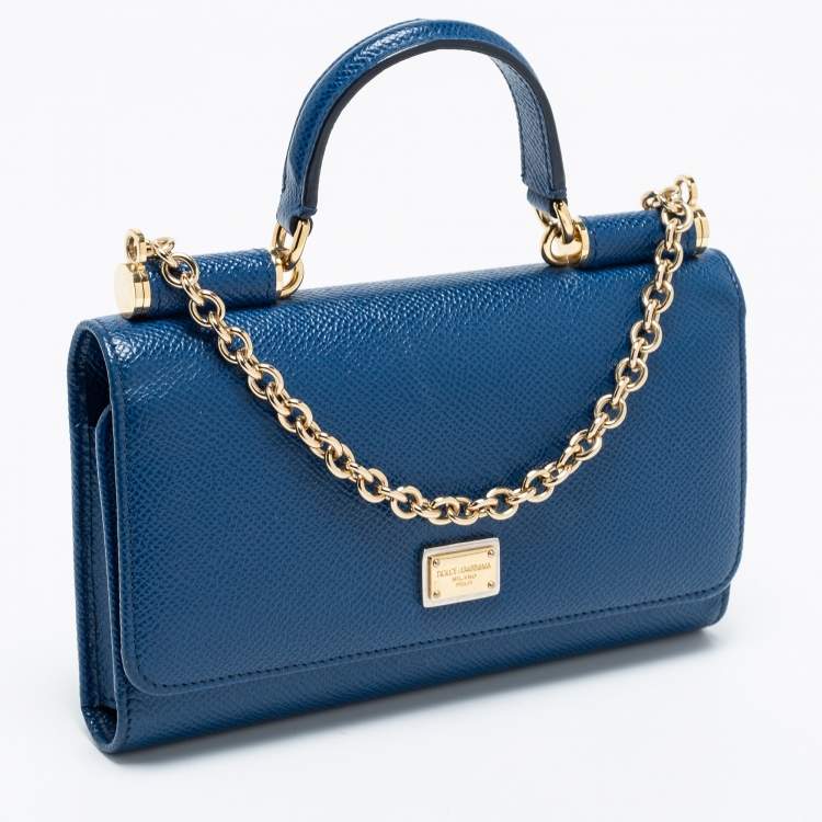 مملوكة مسبقًا Dolce & Gabbana Navy Blue Leather Miss Sicily Von Wallet on Chain