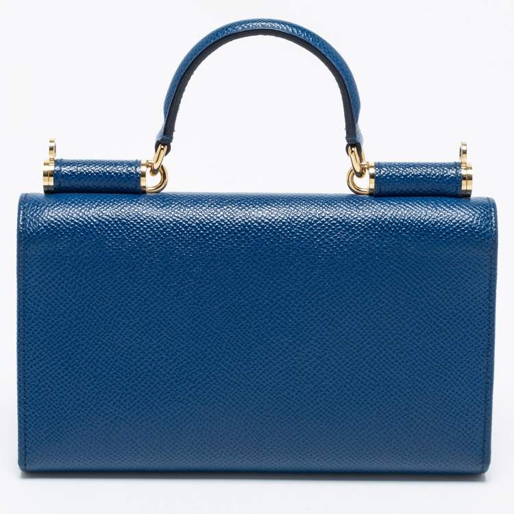 مملوكة مسبقًا Dolce & Gabbana Navy Blue Leather Miss Sicily Von Wallet on Chain