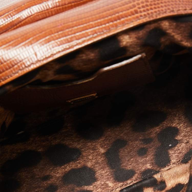 مملوكة مسبقًا Dolce & Gabbana Brown Iguana Emobossed Leather Small Miss Sicily Top Handle Bag