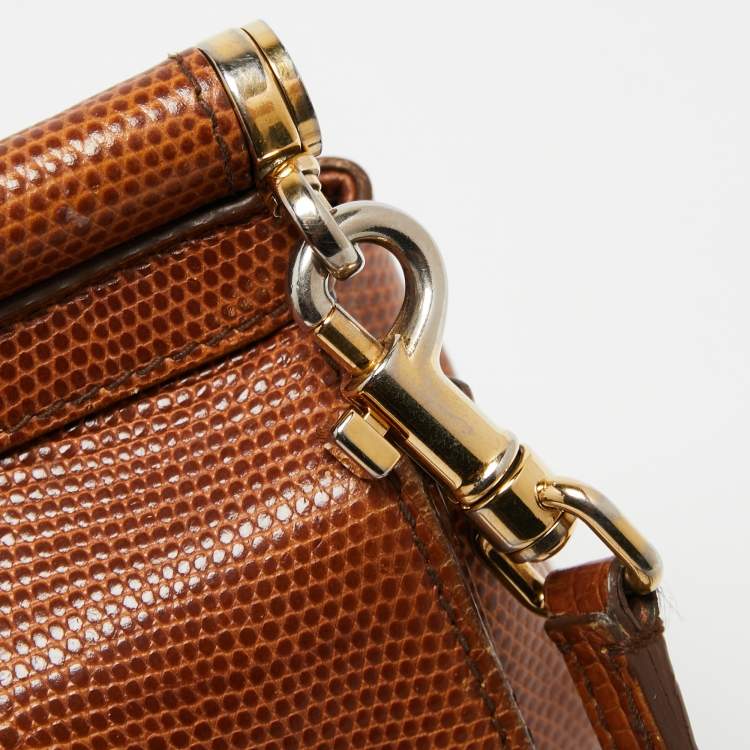 مملوكة مسبقًا Dolce & Gabbana Brown Iguana Emobossed Leather Small Miss Sicily Top Handle Bag